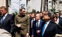Сирени за въздушна тревога над главите на Макрон, Драги и Шолц в Киев
